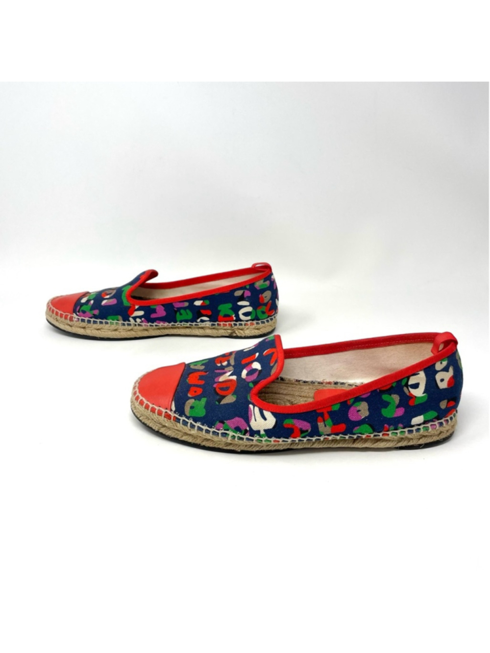 FENDI Junia Roma Canvas Espadrille with Poppy Red Leather Toe Cap Size 39 - Picture 4 of 12